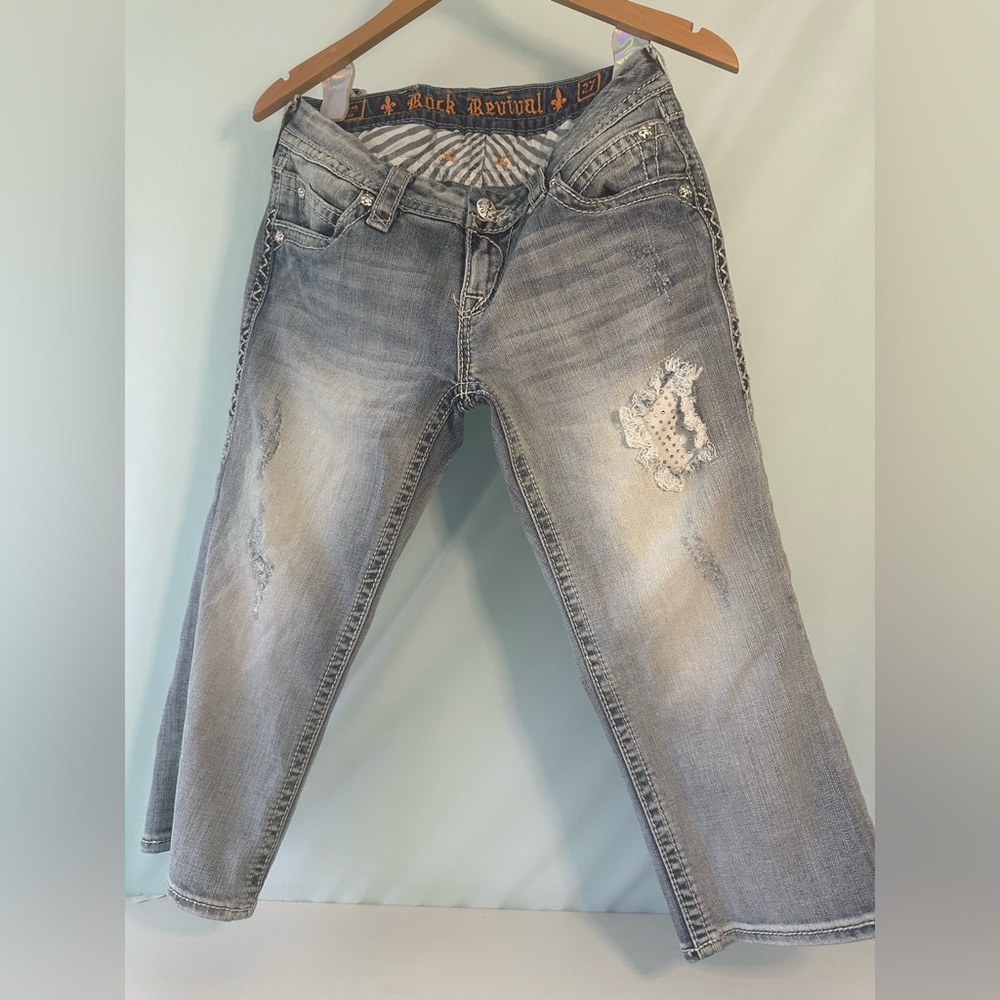 Rock Revival Cropped Embellished Cropped Jeans size 27 Kate Capri Y2K